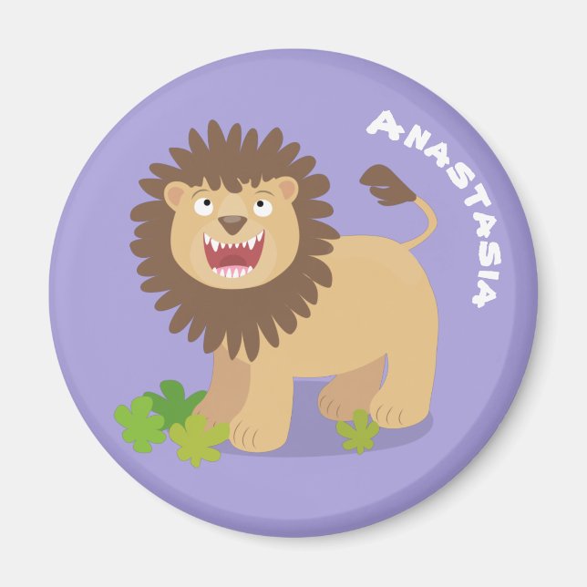 Happy lion roaring cartoon illustration magnet (Front)