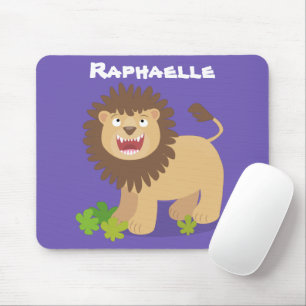 Happy lion roaring cartoon illustration mouse mat