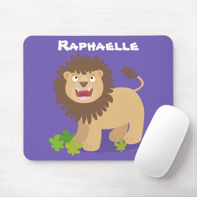 Happy lion roaring cartoon illustration mouse mat (With Mouse)