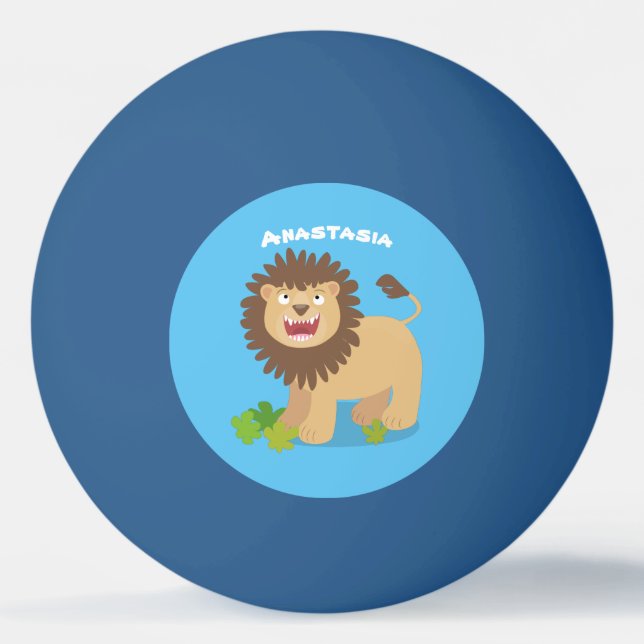 Happy lion roaring cartoon illustration ping pong ball (Front)