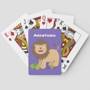 Happy lion roaring cartoon illustration playing cards