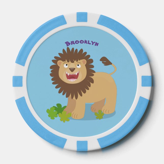 Happy lion roaring cartoon illustration poker chips (Front)