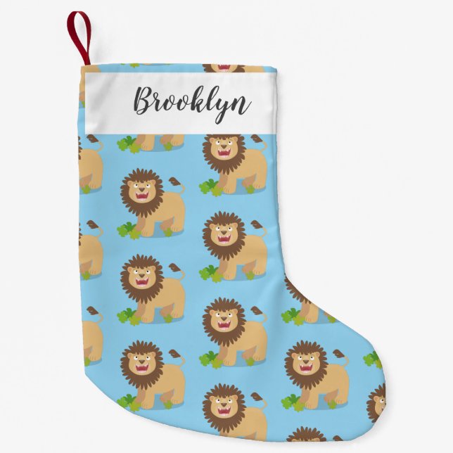 Happy lion roaring cartoon illustration small christmas stocking (Front)