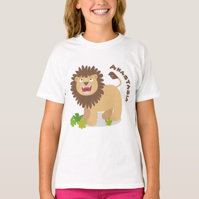 Happy lion roaring cartoon illustration T-Shirt (Front)