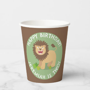 Happy lion roaring cartoon personalised birthday paper cups
