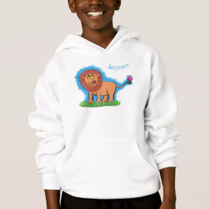 Happy lion with butterfly cartoon illustration