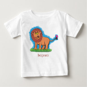 Happy lion with butterfly cartoon illustration baby T-Shirt