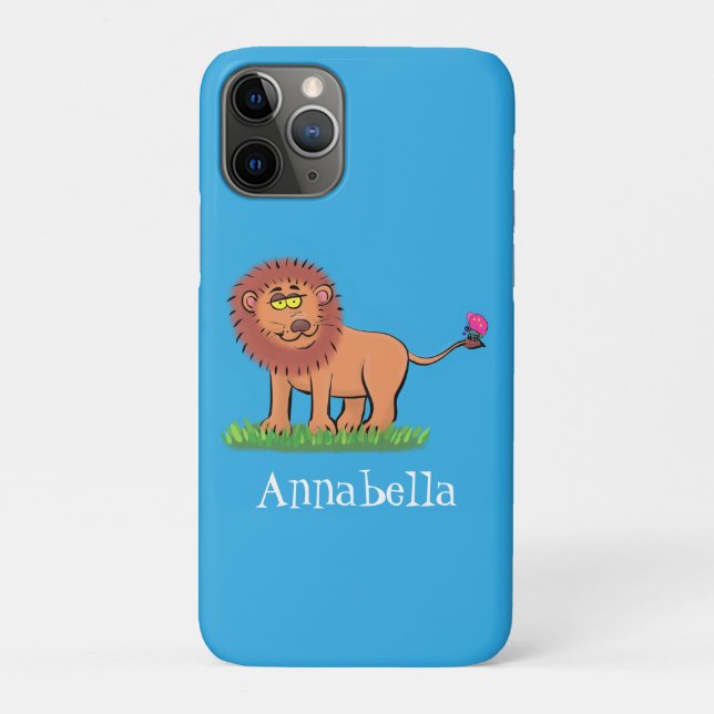 Happy lion with butterfly cartoon illustration Case-Mate iPhone case (Back)