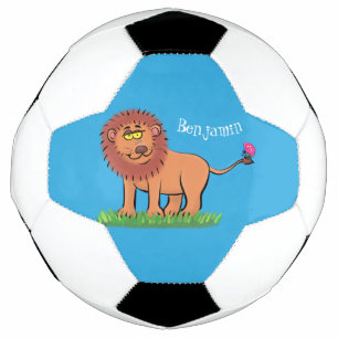 Happy lion with butterfly cartoon illustration football