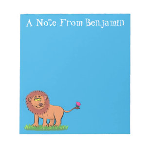 Happy lion with butterfly cartoon illustration notepad