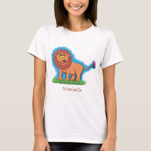 Happy lion with butterfly cartoon illustration T-Shirt