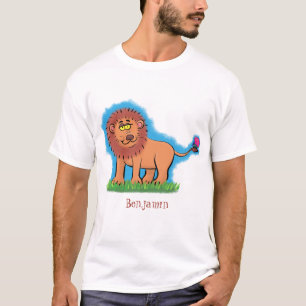 Happy lion with butterfly cartoon illustration T-Shirt