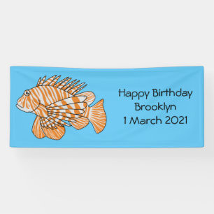 Happy lionfish cartoon illustration banner
