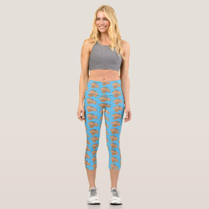 Happy lionfish cartoon illustration capri leggings