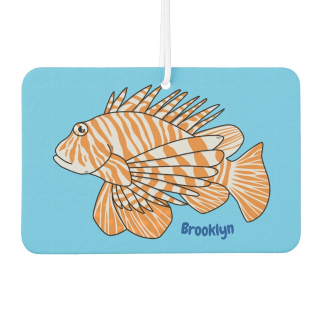 Happy lionfish cartoon illustration car air freshener (Front)