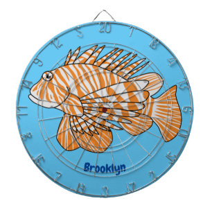 Happy lionfish cartoon illustration dartboard
