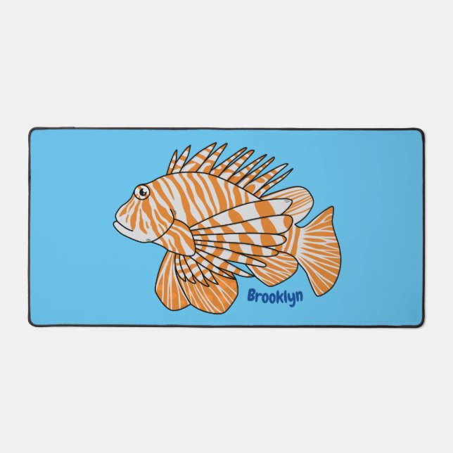 Happy lionfish cartoon illustration desk mat (Front)