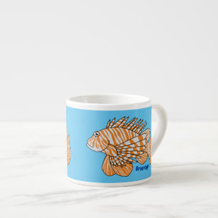 Happy lionfish cartoon illustration espresso cup