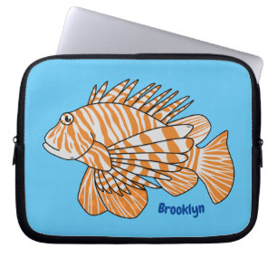 Happy lionfish cartoon illustration laptop sleeve