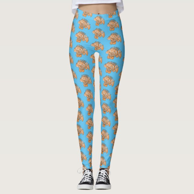 Happy lionfish cartoon illustration leggings (Front)