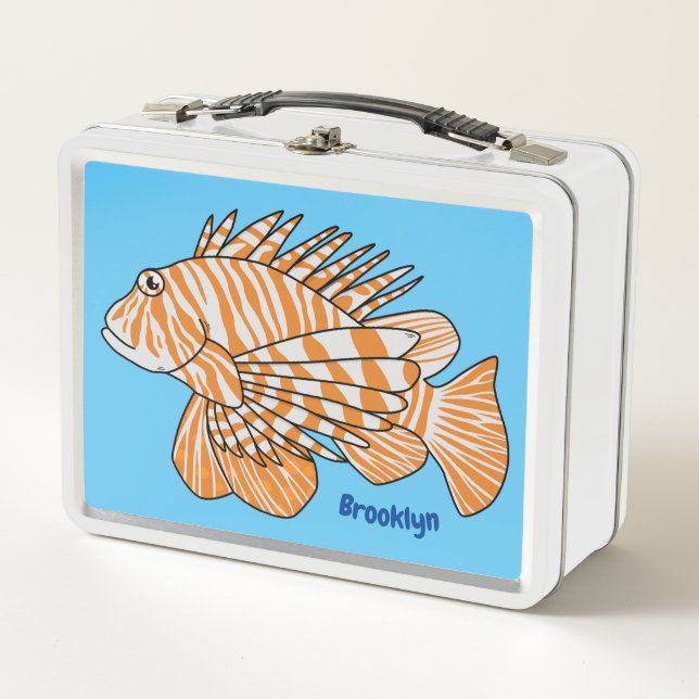 Happy lionfish cartoon illustration metal lunch box (Front)