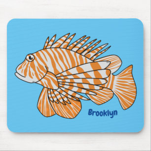 Happy lionfish cartoon illustration mouse mat