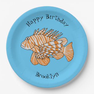 Happy lionfish cartoon illustration paper plate