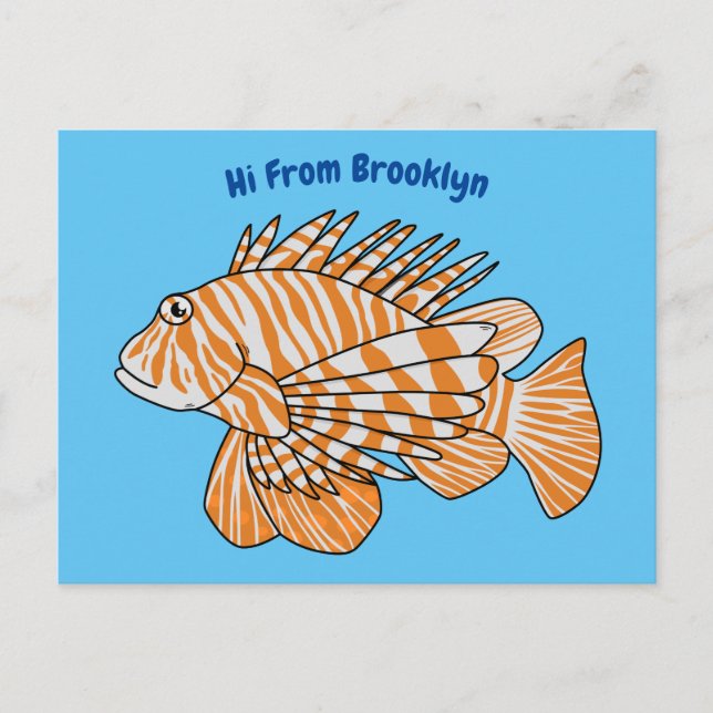 Happy lionfish cartoon illustration postcard (Front)