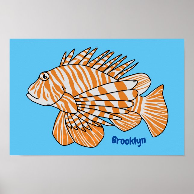 Happy lionfish cartoon illustration poster (Front)