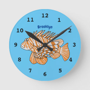 Happy lionfish cartoon illustration round clock