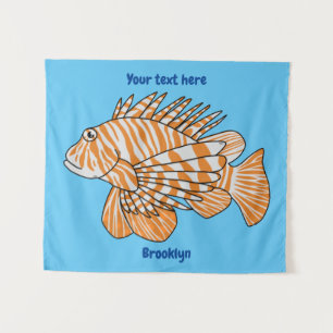 Happy lionfish cartoon illustration tapestry
