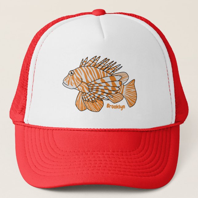 Happy lionfish cartoon illustration  trucker hat (Front)