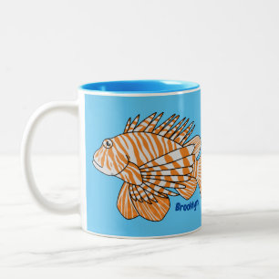 Happy lionfish cartoon illustration Two-Tone coffee mug