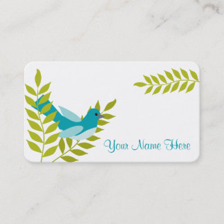 Happy Little Blue Bird & Green Leaves Calling Card