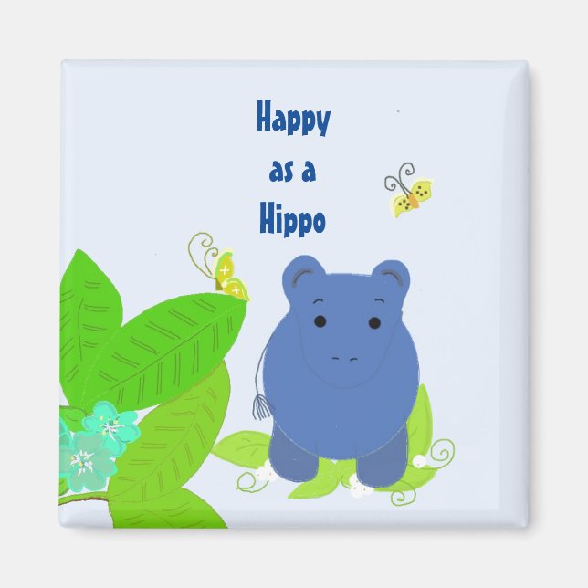 Happy Little Blue Hippo Magnet (Front)