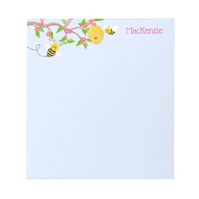 Happy Little Bumble Bees and Flowers   Notepad (Front)