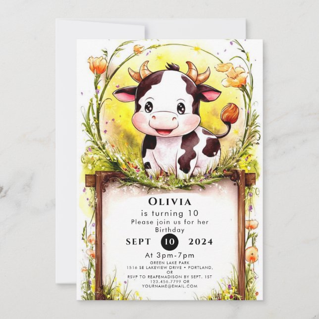 Happy Little Cow Birthday Invitation (Front)