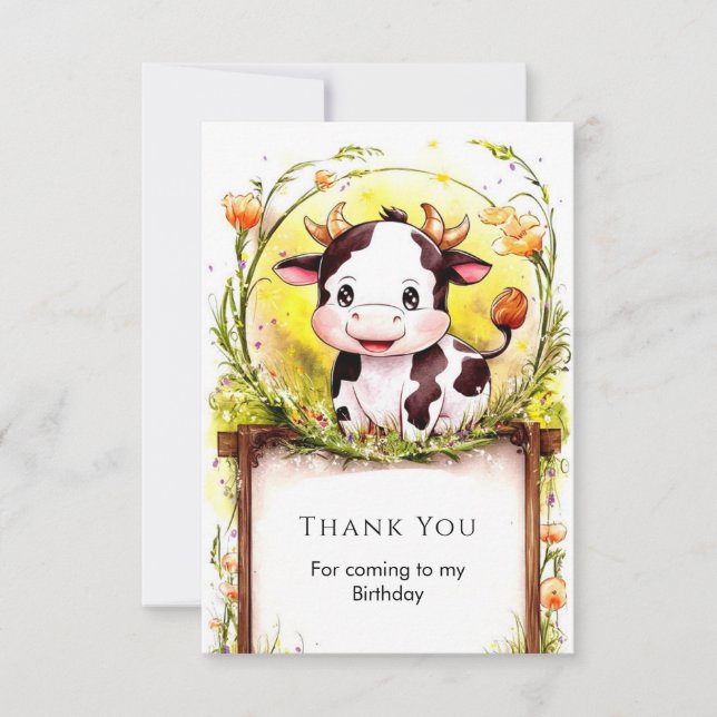 Happy Little Cow Birthday Thank You Card (Front)