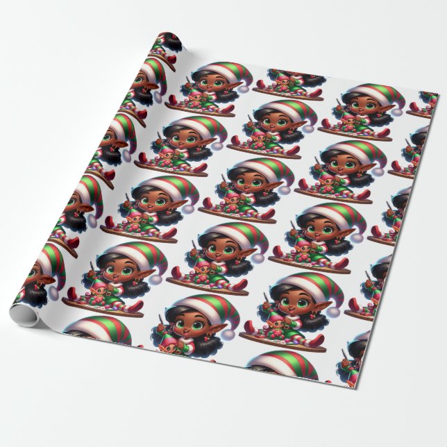 Happy Little Elf Girl - Christmas Gift Paper (Unrolled)