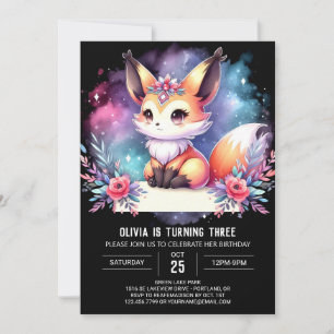 Happy Little Fox Birthday digital  Invitation