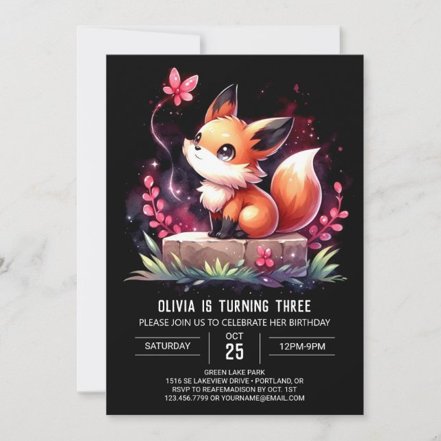 Happy Little Fox Birthday digital Invitation (Front)