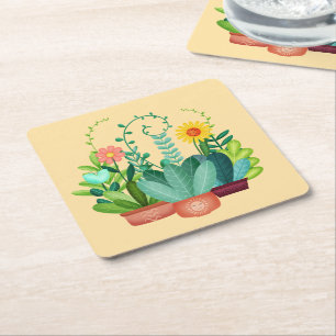 Happy Little Garden Square Paper Coaster