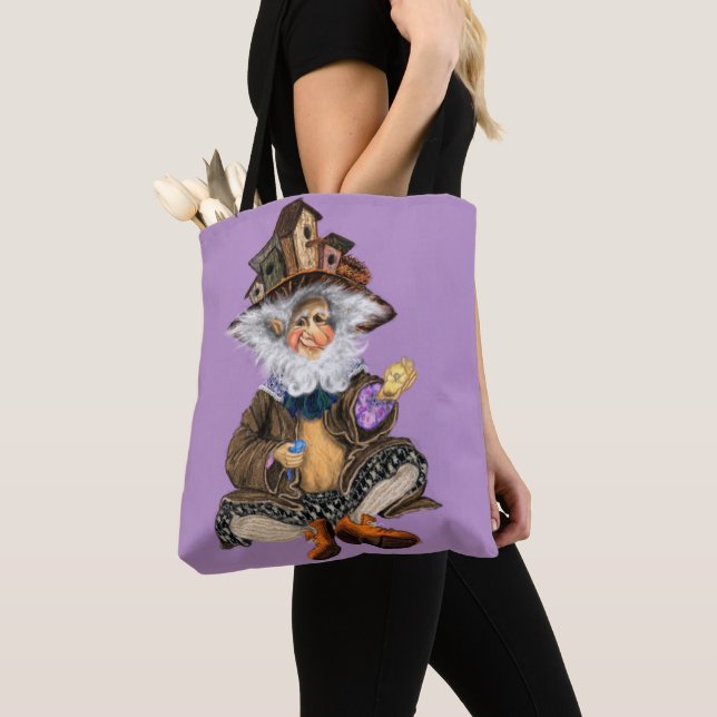 Happy Little Gnome In Birds Houses Hat Tote Bag (Close Up)