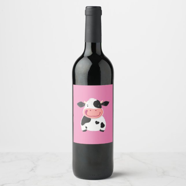 Happy Little Holstein Dairy Cow Wine Label (Front)