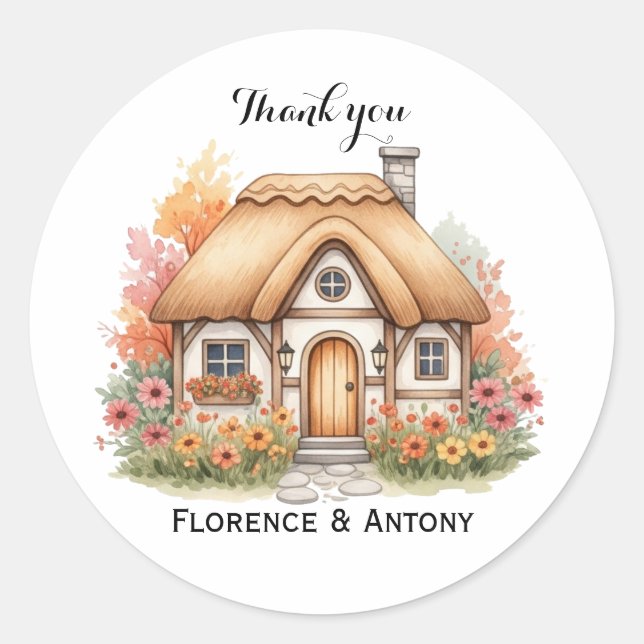 Happy Little House Custom Text Thank you Favour Classic Round Sticker (Front)