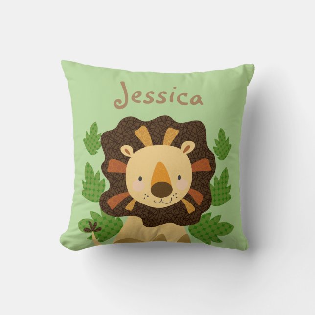 Happy Little Jungle Lion Personalised Cushion (Front)