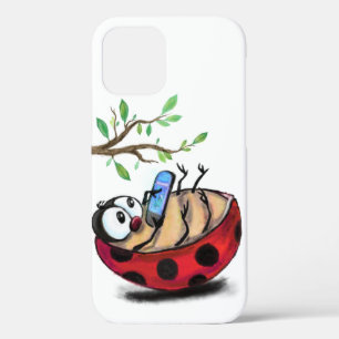 Happy Little Ladybug with Phone - Cartoon Drawing iPhone 12 Case