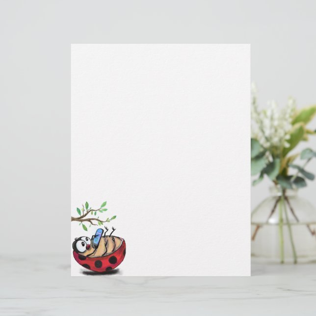 Happy Little Ladybug with Phone - Cartoon Drawing  Custom Letterhead (Standing Front)