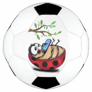 Happy Little Ladybug with Phone - Cartoon Drawing  Football