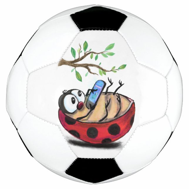 Happy Little Ladybug with Phone - Cartoon Drawing  Football (Front)